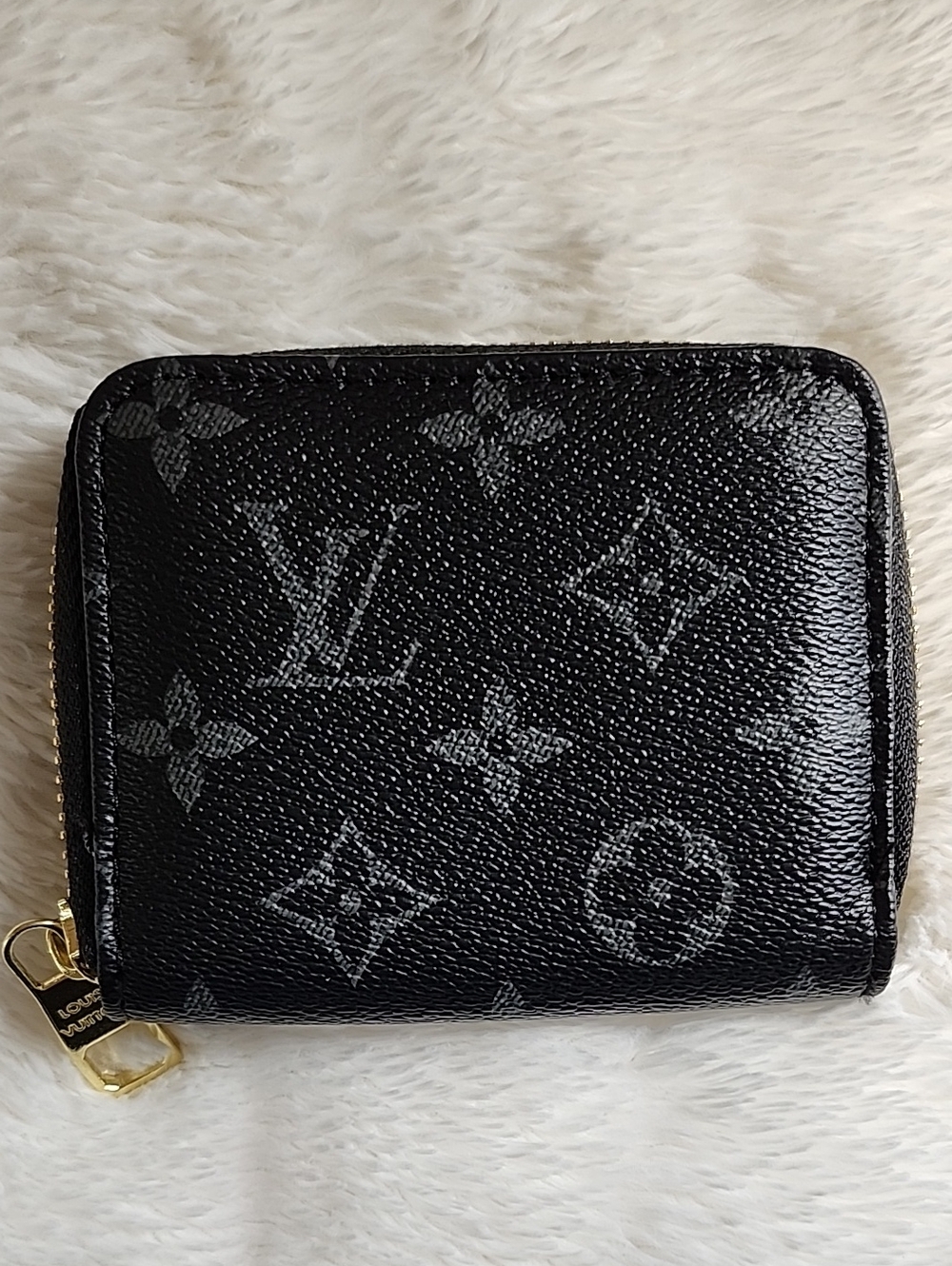 LV Black Monogram Zip-Around Card Wallet with Gold Hardware